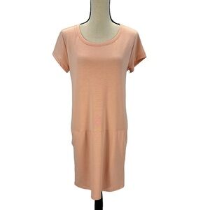Caslon Short Sleeve Round Neck Tee Shirt Dress - Peach  - size XSmall